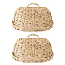 2X Rotan Opbergvak met Deksel, met de Hand Geweven Rieten Manden, Brood Fruit Eten Ontbijt Display Box, voor Voedsel, Fruit, Cake, Enz.
