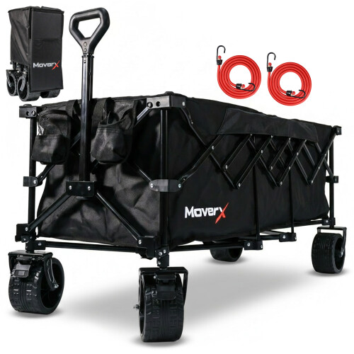 MoverX 300L/180kg Folding Camping Trolley Festival Wagon for Beach Outdoor Garden Picnic Shopping Fishing, Wide Wheels, Adjustable Handle