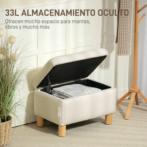 Homcom Taburete con Almacenaje Beige 60 x 38 x 40 cm 2