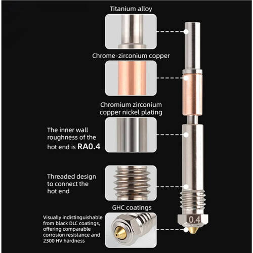 3pcs 0.4mm for QIDI Plus4 Bimetallic Nozzle with Ceramic Insulation Integrated Design Quick Removal Integration Nozzles