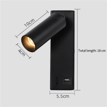 2X Applique Murale LED 3 W, Lampe de Lecture Intégrée et Rotative, Éclairage USB Focalisable pour Chambre à Coucher, Chevet, Bureau, 3 000 K, Noir