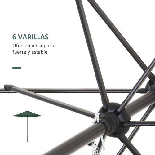 Outsunny Sombrilla de Jardín Verde 196 x 196 x 204 cm 2