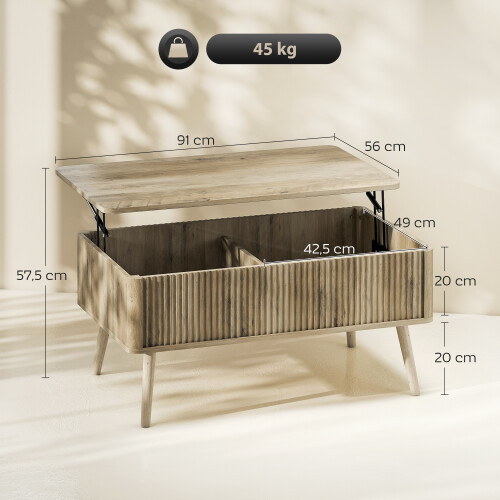 Homcom Mesa de Centro Marrón 91 x 56 x 43 cm 2