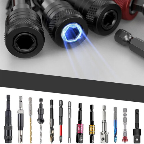 12PCS Bit Holders Keychain, 1/4 Inch Hex Shank Bit Holders, Quick-Change Design for Nut Driver, Screwdriver & Drill Bits 2
