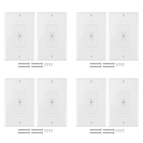 8 Pack Flexible Rubber Wall Grommet Insert with Decorator Wall Plate, 1-Gang Pass Through Plate for Low-Voltage Cables