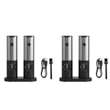 4x Ensemble de Moulins à Poivre et Sel ÉLectriques Rechargeables avec Double Base de Chargement, Câble USB, Moulin à Sel et Poivre Automatique