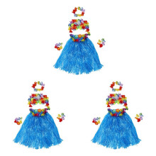 18 Set Hawaiano Gonnellino di Paglia Fiore Hula Bracciale Ghirlanda Fancy Dress Costume - Blu