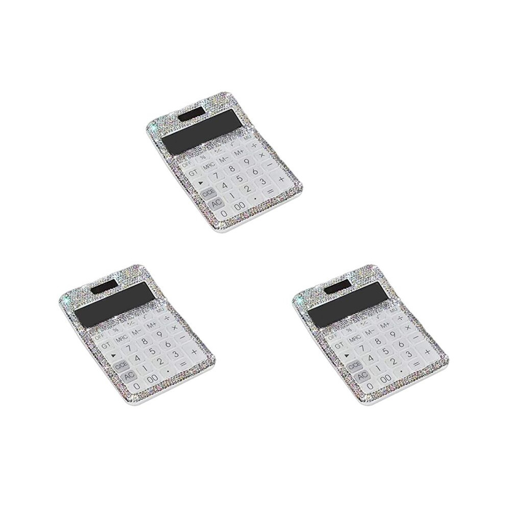 Photos - Calculator 3X Rhinestone Crystal Dazzling 12 Digit Solar and Battery Dual Power ,LCD Display for Office, School White