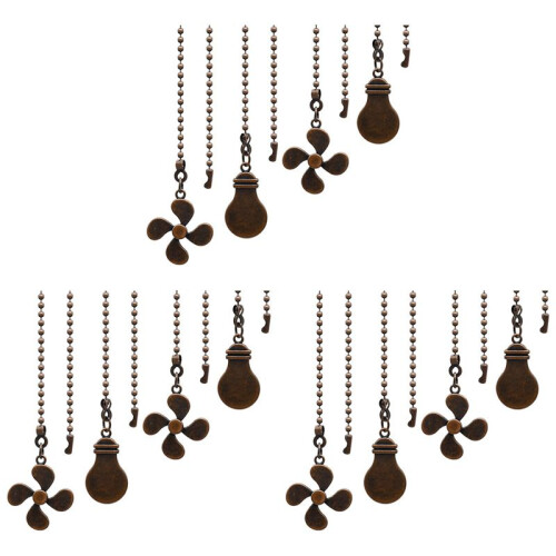 12Pcs Ceiling Fan Pull Chain Set,Bulb and Fan Pattern Pull Chain Extension Fan Pull Chain Pendant 12 Inch (Red Bronze) 1