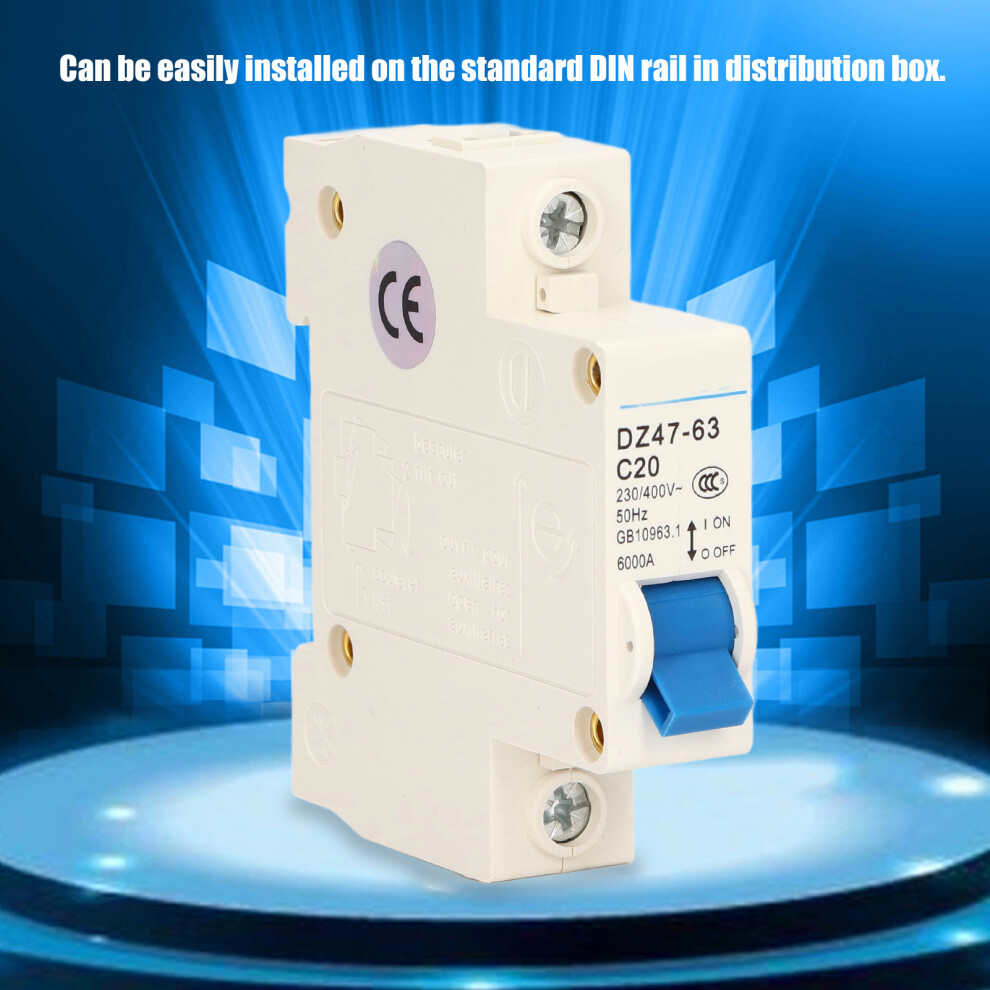 20A Single Pole MCB 230V 400V DIN Rail