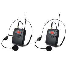 2X Wireless Microphone Set with -Wear + Lavalier Lapel Mics Transmitter Receiver UHF Frequency for Speech Teaching