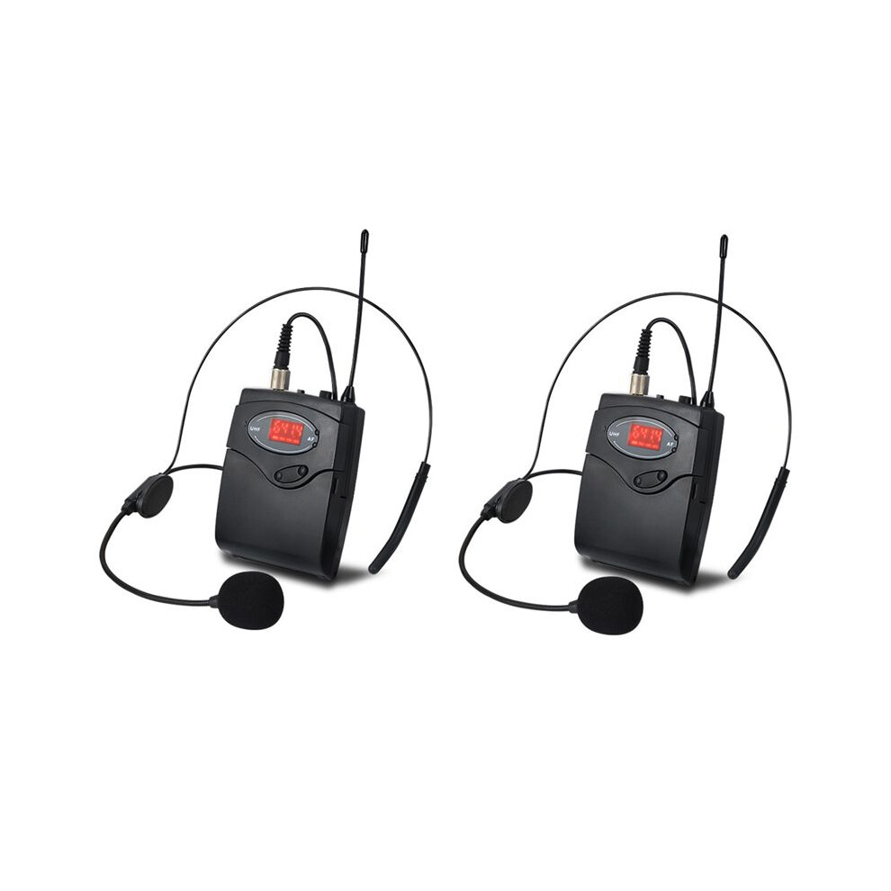 2X Wireless Microphone Set With -Wear + Lavalier Lapel Mics Transmitter Receiver Uhf Frequency For Speech Teaching Brecantia