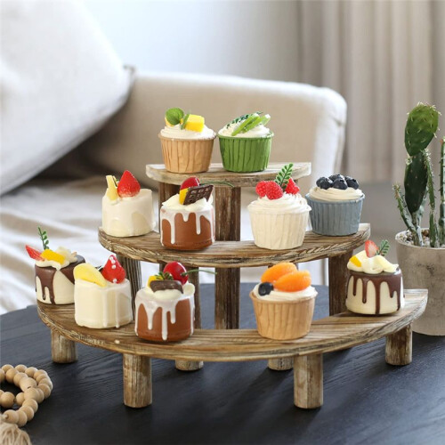 3-Layer Wooden Cupcake Rack Layered Cupcake Display Rack Semi-Circular Dessert Cake Rack 2