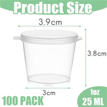 200 x Recipientes Redondos para Alimentos 1 Oz con Tapas, Botes para Salsa con Bisagras, Vasos Reutilizables para Chupitos Gelatina, Recipientes para