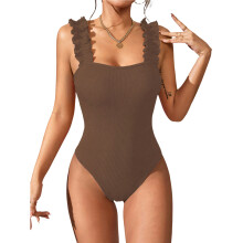 Elegant Swimwears Unique Design Polyester Texture-dark brown L