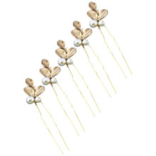 5 Piezas Horquillas del Pelo de Perlas de Boda para Novia Pieza de Pelo de Hoja de Oro Accesorios Nupciales del Cabello para Mujeres y NiñAs