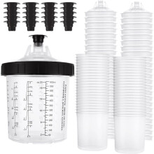 Disposable Paint Cups 600ml (20oz), 50 Packs Paint Mixing Cups System with 50 Lids & Liners,125 Filter, Hard Cup, Plugs