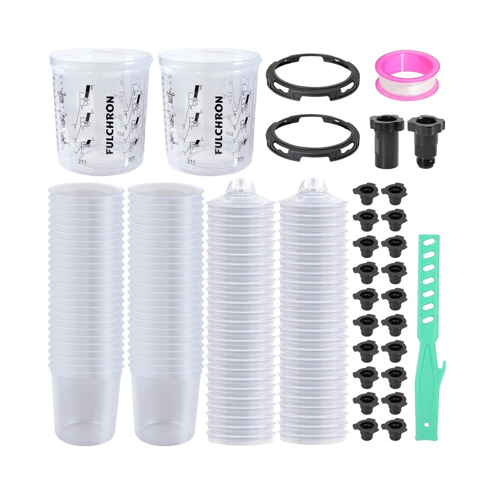 Disposable Paint Mixing Cups Kit, 20Oz (600Ml) - 50 Cups With Lids, 2 Hard Cups & Retainer Rings, 2 Adapters & Ptfe Tape 4711589405297