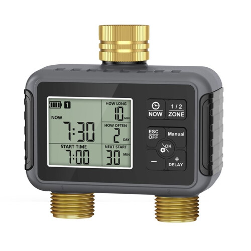 2-Zone Sprinkler Timer Programmable Garden Hose Timer Water-Saving Irrigation Controller for Lawn Yard Drip Systems IPX5