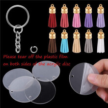 Acrylic Circle Keychain Blanks Clear Kit 240Pcs for Vinyl Project, Including Acrylic Disc Blanks, Tassels, Silver