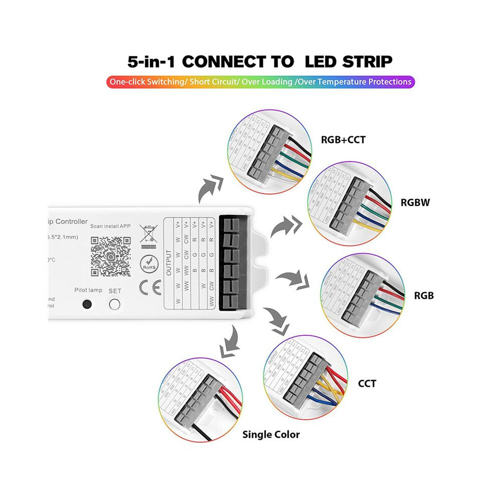 2X Wb5 Rf Wifi Led Strip Controller Rgb Cct Rgbw 5In1 Dimmable Dc12-24V Lights Controller For Life App 4712731481848