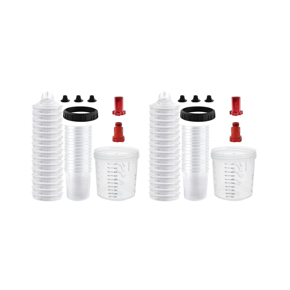2 Set Paint Cups For Automotive Paint, Hvlp Paint Mixing Cups 20 Ounce (600Ml) Kit With Retainer Ring,Adapter 4712799310111