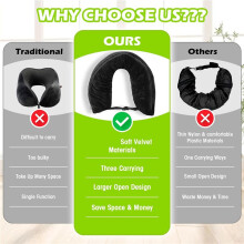 3X Travel Neck Pillow Stuffable with Clothes,Stuffable Neck Pillow Fillable Neck Pillow Extra Storage Black