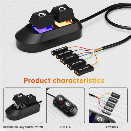 2X RGB LED Lights Computer Desktop  PC Motherboard External Start Power /Off and Reset Button Extension Cable B