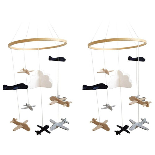 10X Crib Mobile Aeroplani e Cloud Nursery Decoration Grigio e Bianca, Blu Navy, Marrone Chiaro Culla Mobile per Bambino