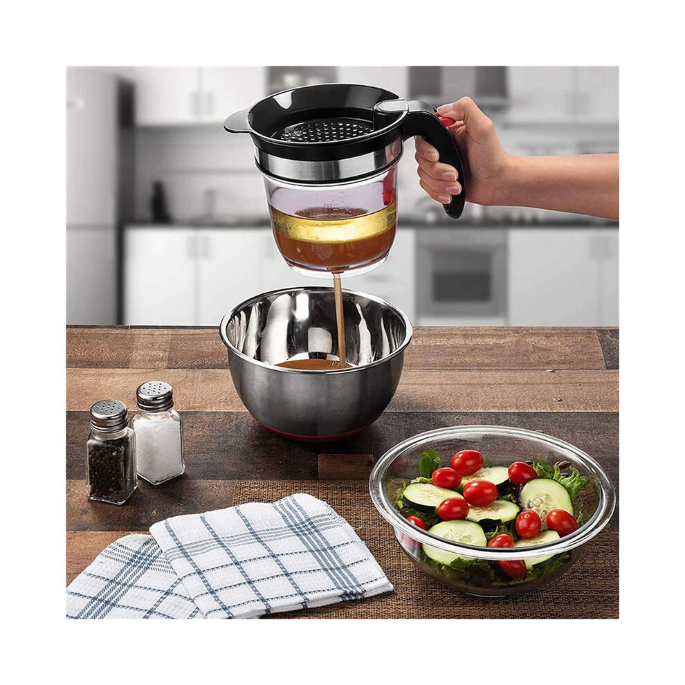 2X 1000Ml Oil Separator Measuring Cup And Strainer With Bottom Release For Gravy Sauces & Other Liquids With Oil Grease 6032089486035