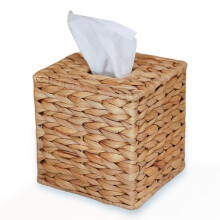 Water Hyacinth Handwoven Tissue Box Cover, Handmade Wicker Napkin Box Holder, Rustic Decorative Table and Bathroom