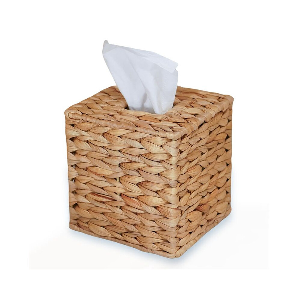Semoic Water Hyacinth Handwoven Tissue Box Cover, Handmade Wicker Napkin Box Holder, Rustic Decorative Table And Bathroom