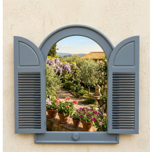Arch Window Mirror Shutters Grey Plastic Frame Double Doors 49 X 57 Cm