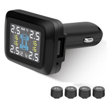 TPMS Tire Pressure Monitoring System with Cigarette Lighter Display and 4 External Sensors Tyre Pressure Alarm