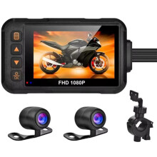 Motorcycle Dashcam Waterproof Motorcycle Camera DVR Front 720P & Rear 480P Camera Video Loop Recorder Black Night Vision