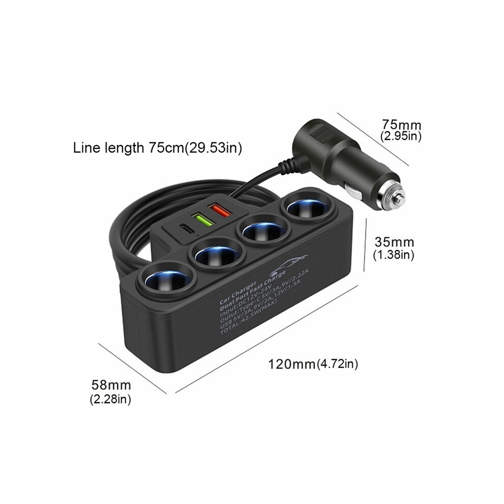 5X 4-Socket Cigarette Lighter Splitter 12V-24V Phone Power Adapter 120W Qc3.0+Pd3.1a Car Cigarette Lighter Socket Plug 4711855624414