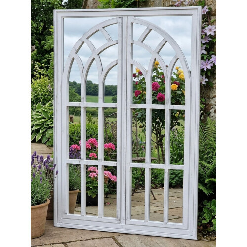 New Ex Large Rustic White Window Style Arch Wall Mirror 66X96Cm
