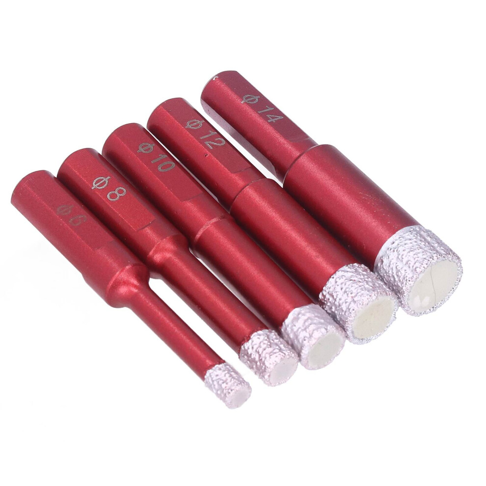 5Pcs Diamond Drill Bits Set, 6-14Mm, Red Triangle Shank 3191357563915