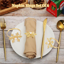 Snowflake Napkin Rings Xmas Napkin Holder Buckle Alloy Pearl Napkin Rings Holder Xmas Christmas Serviette Buckle