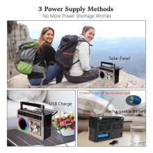 Portable AM FM Radio, Retro Pocket Radio with Speaker and Flashlight, Strong Reception with Colorful Lights