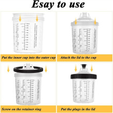 Disposable Paint Cups 600ml (20oz), 50 Packs Paint Mixing Cups System with 50 Lids & Liners,125 Filter, Hard Cup, Plugs