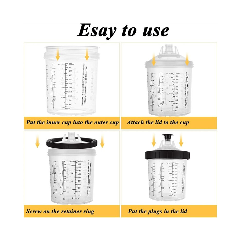 Disposable Paint Cups 600Ml (20Oz), 50 Packs Paint Mixing Cups System With 50 Lids & Liners,125 Filter, Hard Cup, Plugs 4712635899350