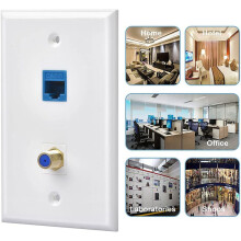 6 Packs Ethernet Coax Wall Plate Outlet with 1 Cat6  Port and 1 Gold-Plated Coax F Type Port RJ45 Wall Plates