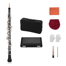 Nickel Plated Oboe C Key Professional Woodwind with Reed Gloves and Leather Carry Case