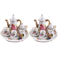 2X 1:12 Miniatur Porzellan Teetasse Set Keramik Geschirr Teekanne Küche Puppenhaus Zubehör Puppenhaus Dekor