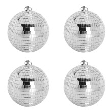 4pcs 30cm Disco Light Mirror , Stage Reflective Party Mirror Balls Silver with Hanging Rings for Dance, Birthday