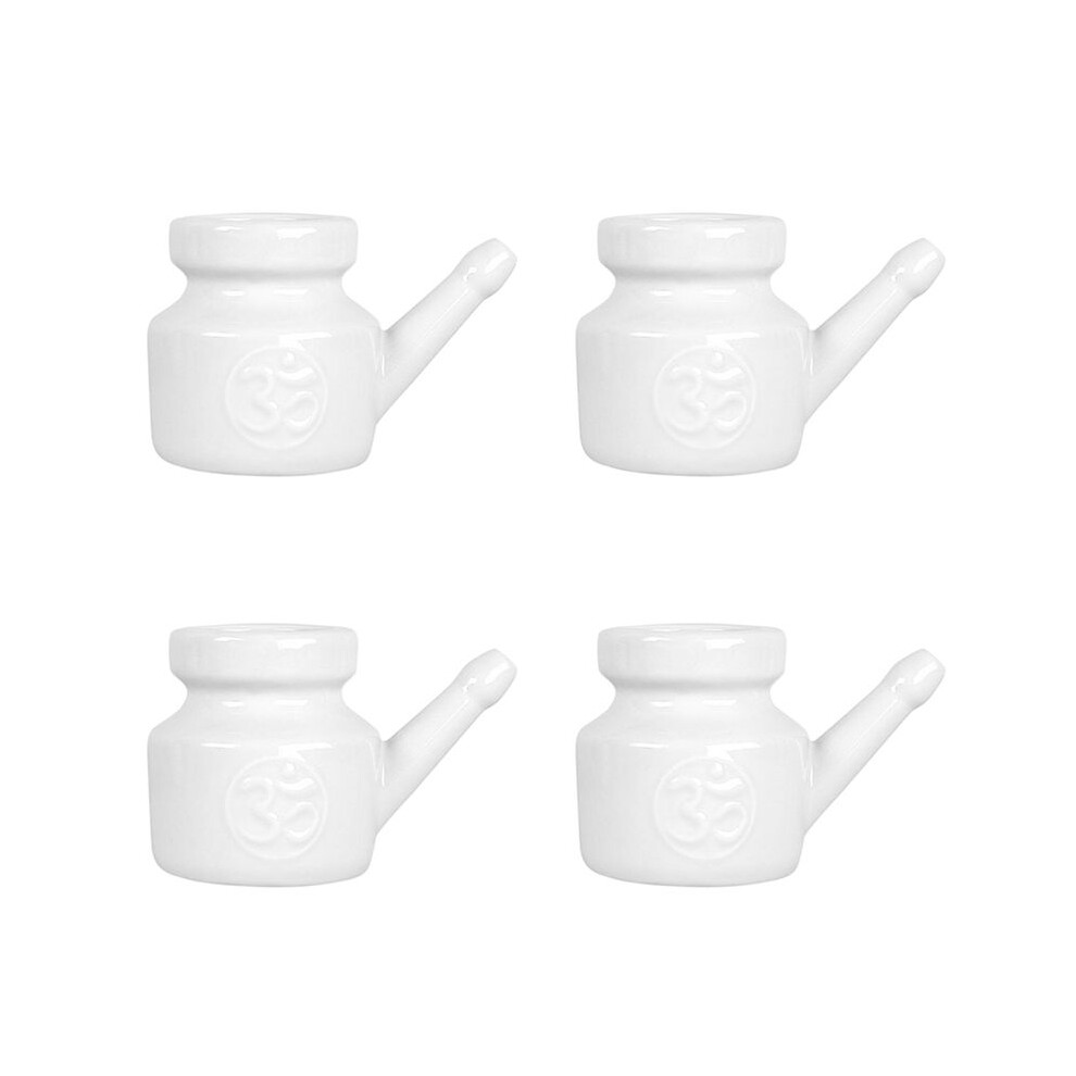 4X 350Ml Ceramic Neti Pot Nose Cleaning Pot Durable Leakproof Spout Pot for Nasal Rinsing Nose Washing Men Women, White