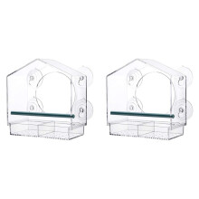 2X Window Bird Feeders with Strong Suction Cups, Clear Bird Feeder Bird House with 2 Compartment Removable Tray