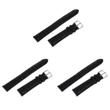 3pcs 18mm Watch Bracelet Black PU Leather Alloy Buckle Strap Watch