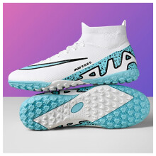 (2309C White Moon--Broken Nails, 45) High Quality High-Top Soccer Cleats for Men, Women, Kids & Adults, TF Studs Training Football Shoes